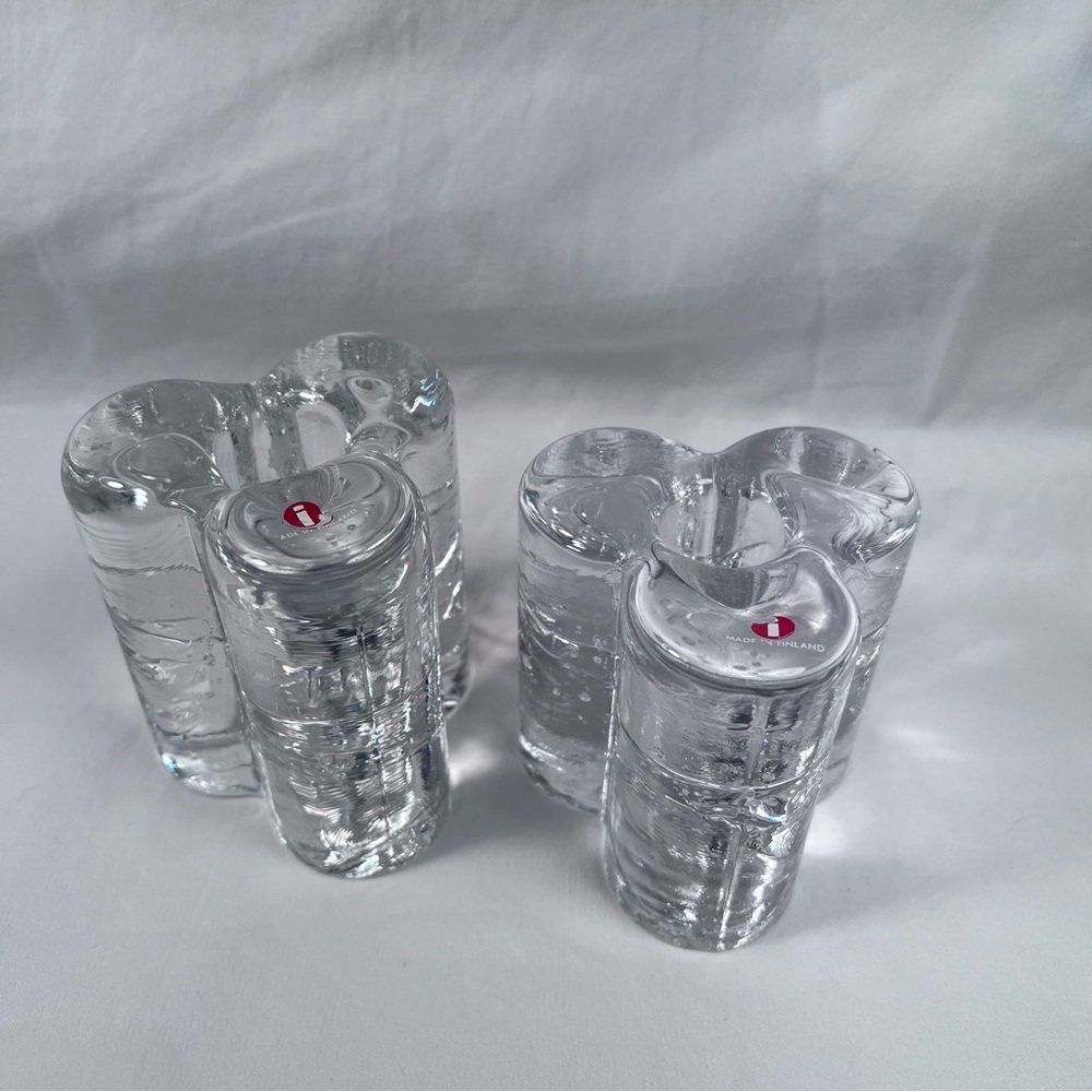 Littala Finland Ice glass candle holders set of two